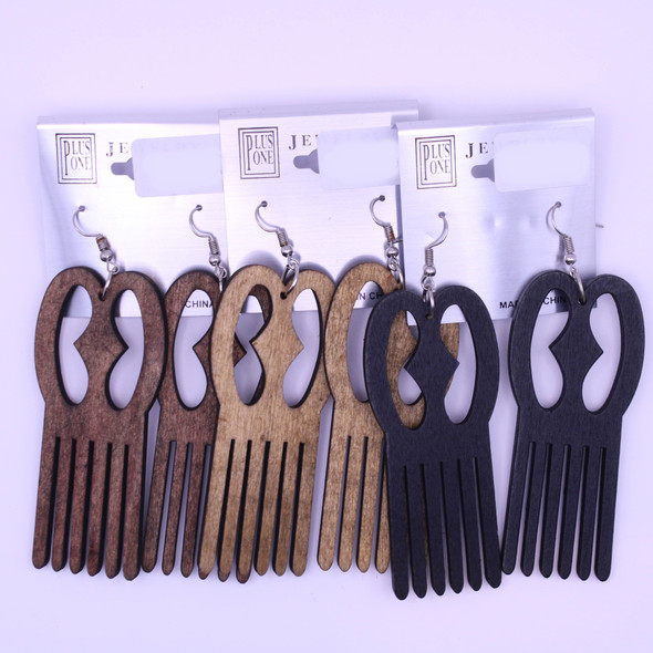 3" Adinkra Symbol Comb Earring Natural Colors .62 each pair